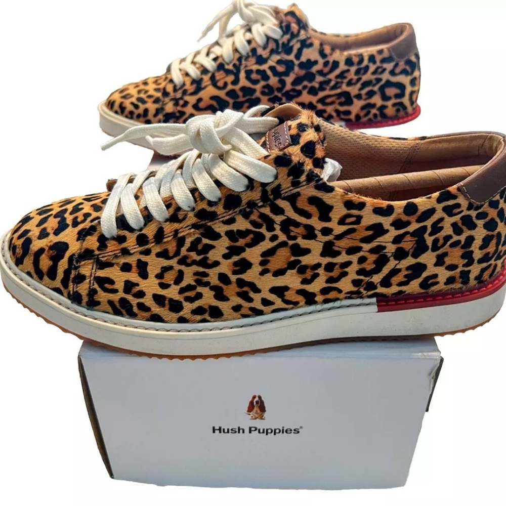 NEW Hush Puppies Sneaker Size 10 Sabine Genuine Calf Hair Leopard Bounce Plus!
